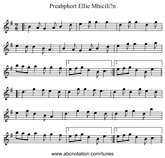 Preabphort Ellie Mhicili?n - staff notation