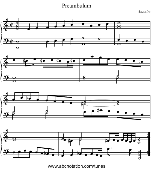 Preambulum - staff notation