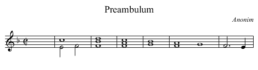 Preambulum - staff notation