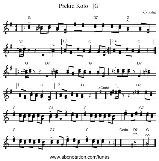Prekid Kolo   [G] - staff notation