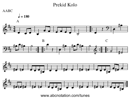 Prekid Kolo - staff notation
