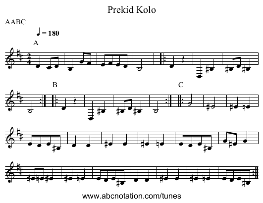 Prekid Kolo - staff notation