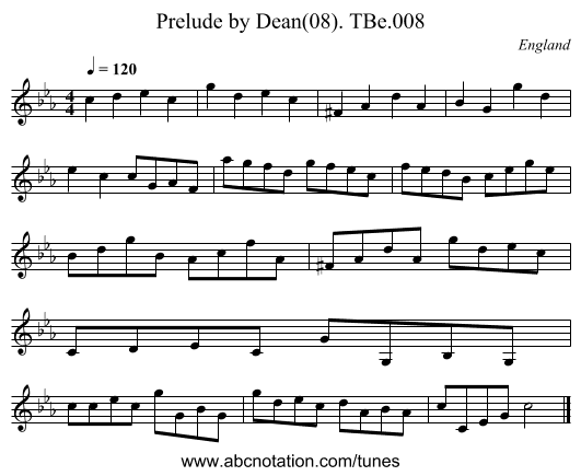 Prelude by Dean(08). TBe.008 - staff notation