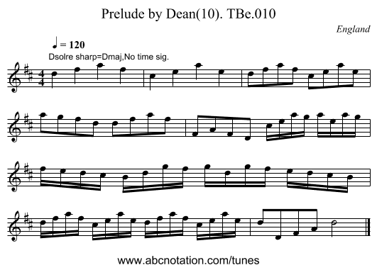 Prelude by Dean(10). TBe.010 - staff notation