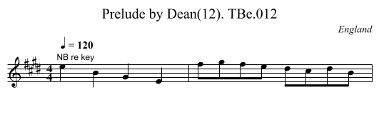 Prelude by Dean(12). TBe.012 - staff notation