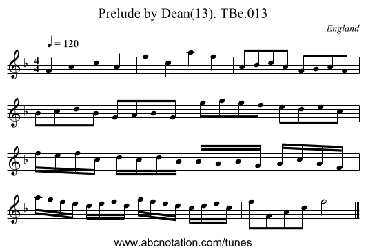 Prelude by Dean(13). TBe.013 - staff notation