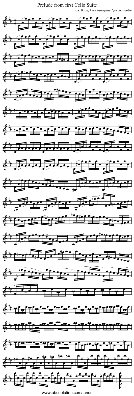 Prelude from first Cello Suite - staff notation
