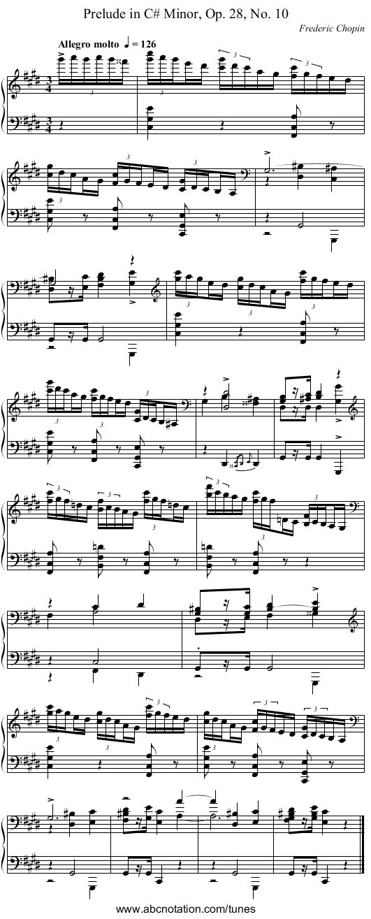 Prelude in C# Minor, Op. 28, No. 10 - staff notation