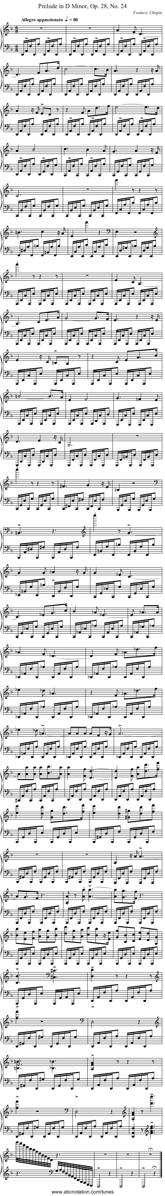 Prelude in D Minor, Op. 28, No. 24 - staff notation