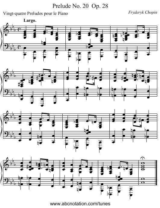 Prelude No. 20	 Op. 28 - staff notation