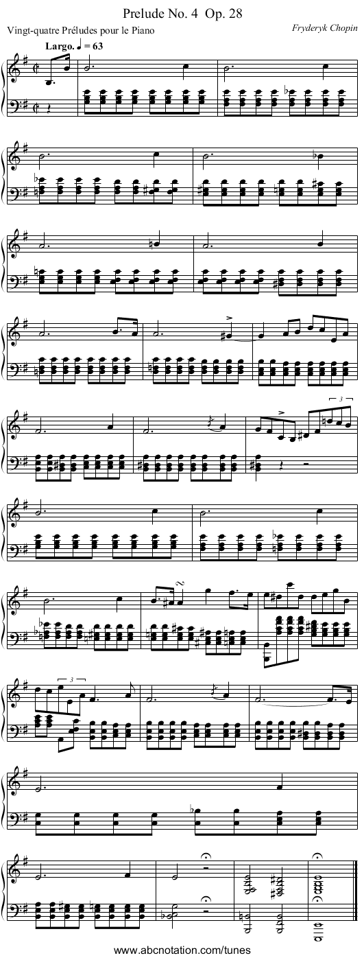 Prelude No. 4	 Op. 28 - staff notation