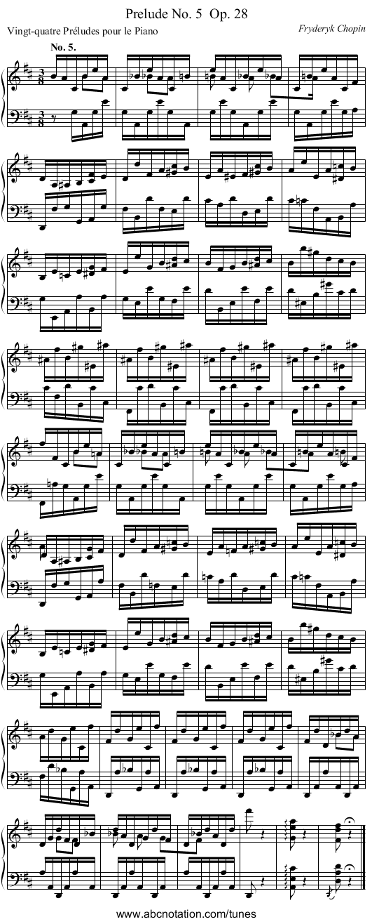 Prelude No. 5	 Op. 28 - staff notation