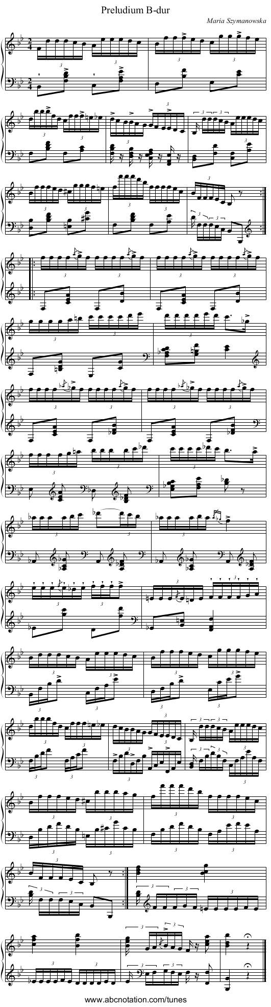 Preludium B-dur - staff notation