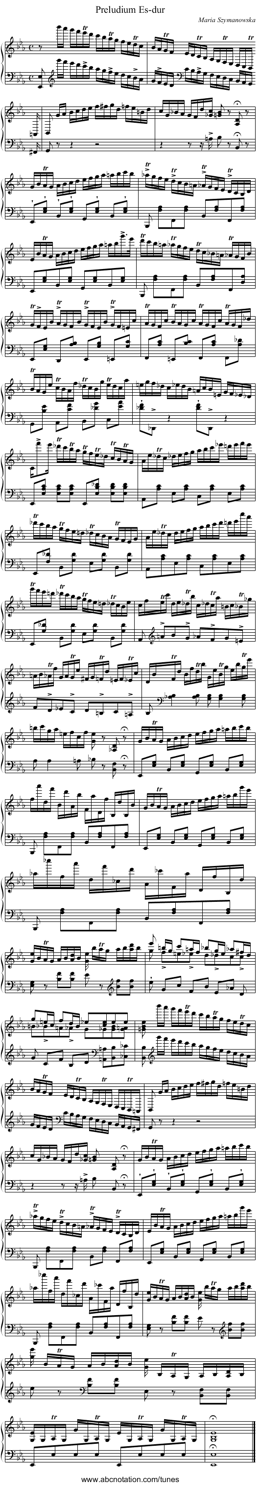 Preludium Es-dur - staff notation