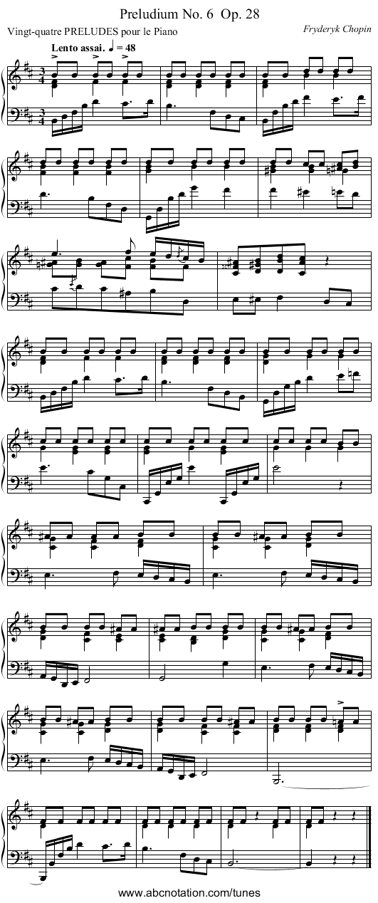 Preludium No. 6	 Op. 28 - staff notation