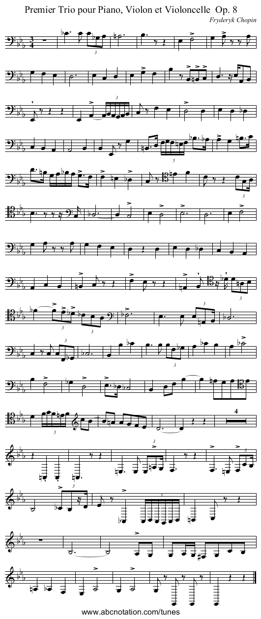 Premier Trio pour Piano, Violon et Violoncelle	 Op. 8 - staff notation