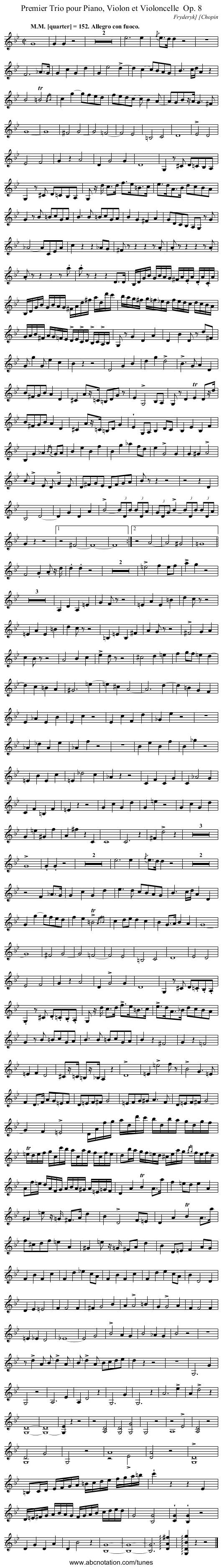 Premier Trio pour Piano, Violon et Violoncelle Op. 8 - staff notation