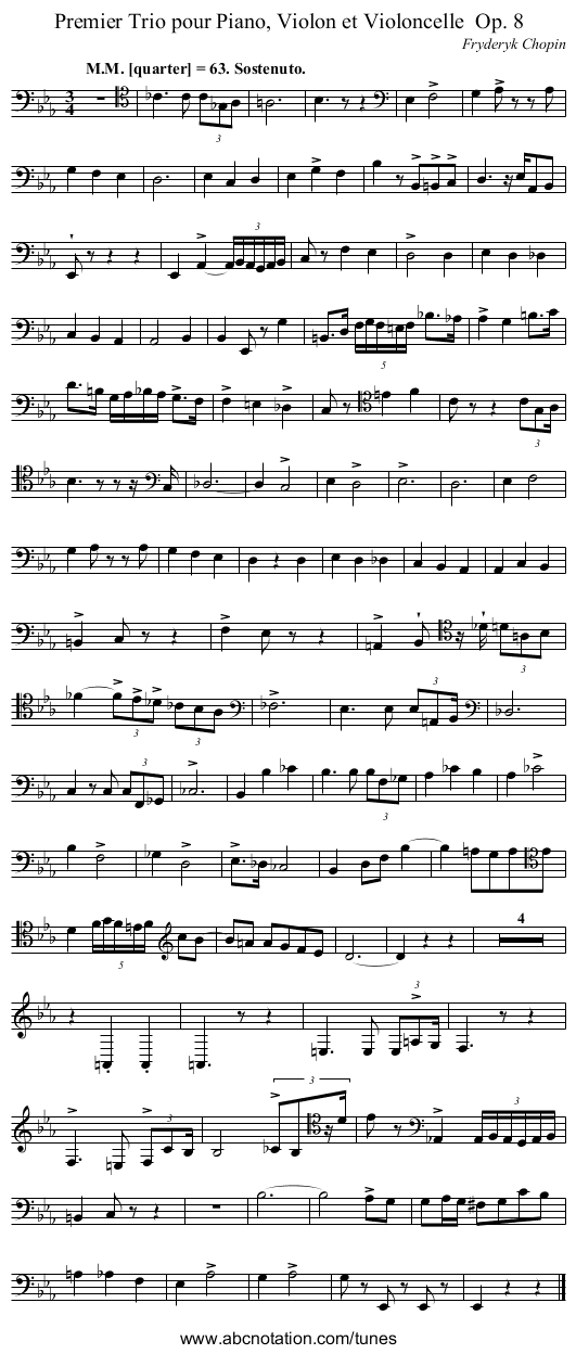 Premier Trio pour Piano, Violon et Violoncelle	 Op. 8 - staff notation