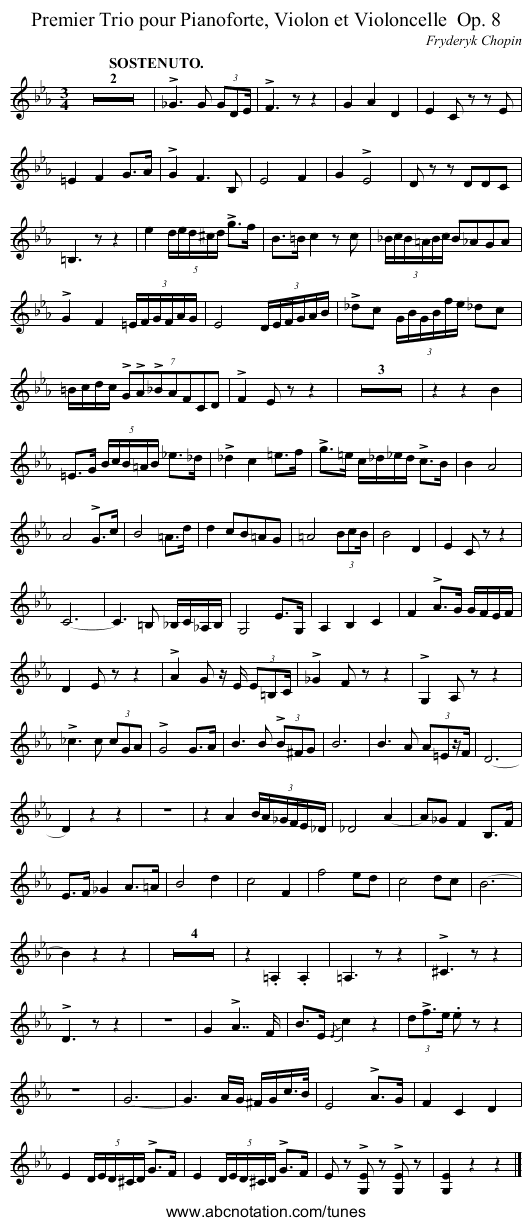 Premier Trio pour Pianoforte, Violon et Violoncelle	 Op. 8 - staff notation