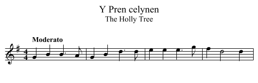 Pren celynen, Y - staff notation