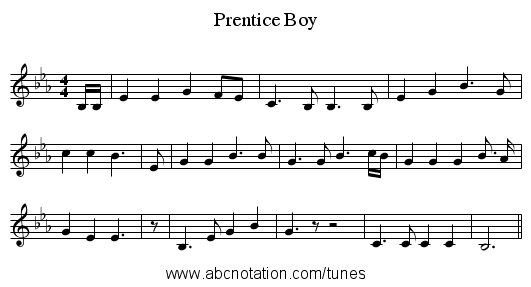 Prentice Boy - staff notation