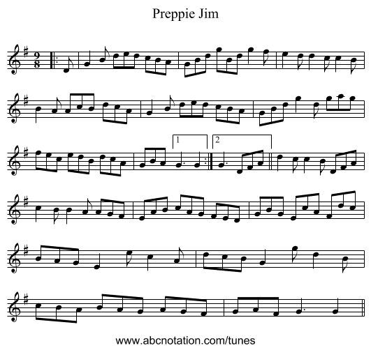 Preppie Jim - staff notation