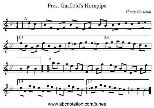 Pres. Garfield's Hornpipe - staff notation