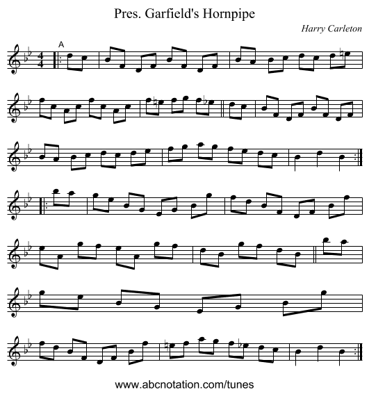 Pres. Garfield's Hornpipe - staff notation