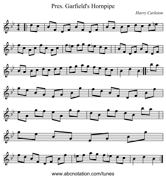 Pres. Garfield's Hornpipe - staff notation