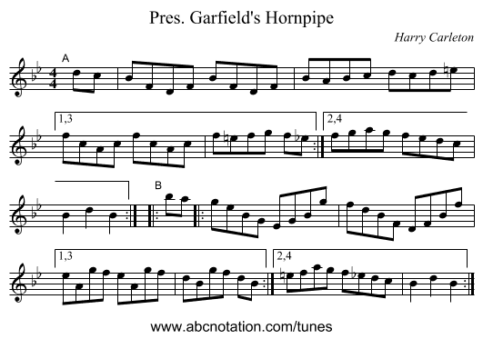 Pres. Garfield's Hornpipe - staff notation