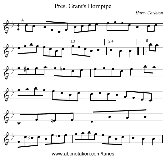 Pres. Grant's Hornpipe - staff notation