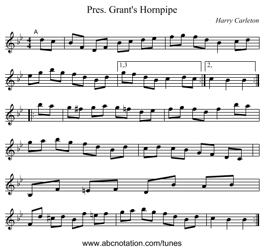 Pres. Grant's Hornpipe - staff notation