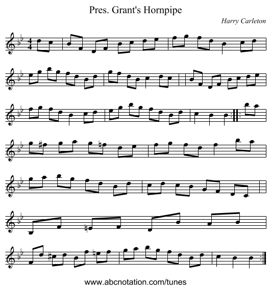 Pres. Grant's Hornpipe - staff notation