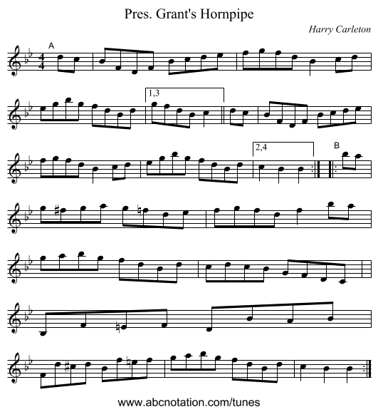 Pres. Grant's Hornpipe - staff notation