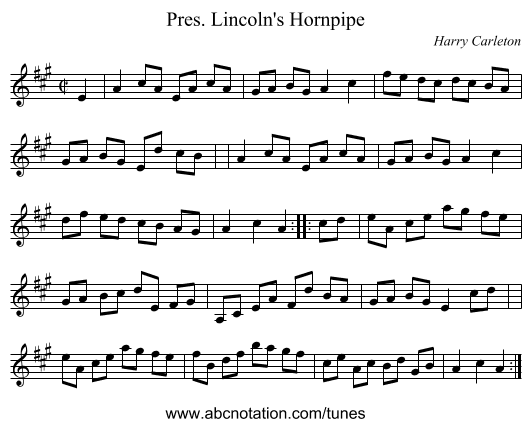 Pres. Lincoln's Hornpipe - staff notation