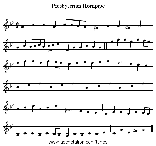 Presbyterian Hornpipe - staff notation