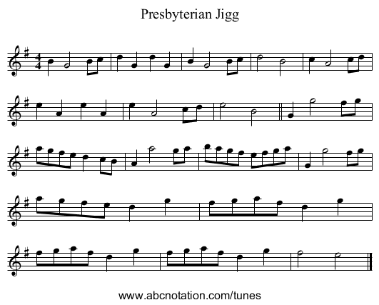 Presbyterian Jigg - staff notation