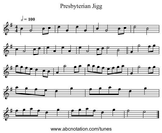 Presbyterian Jigg - staff notation