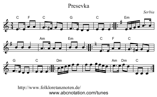 Presevka - staff notation