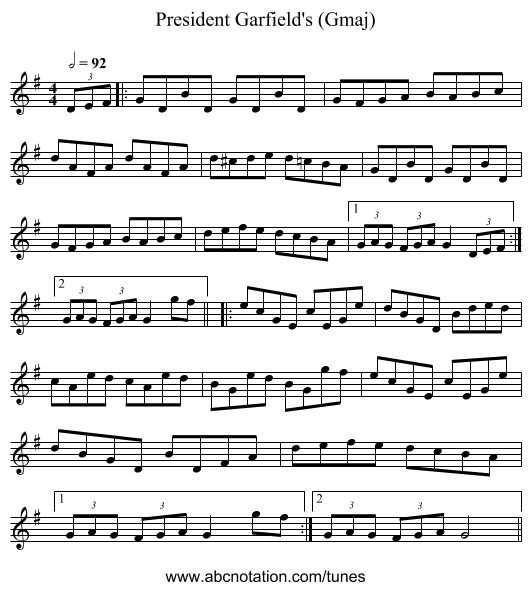 President Garfield's (Gmaj) - staff notation