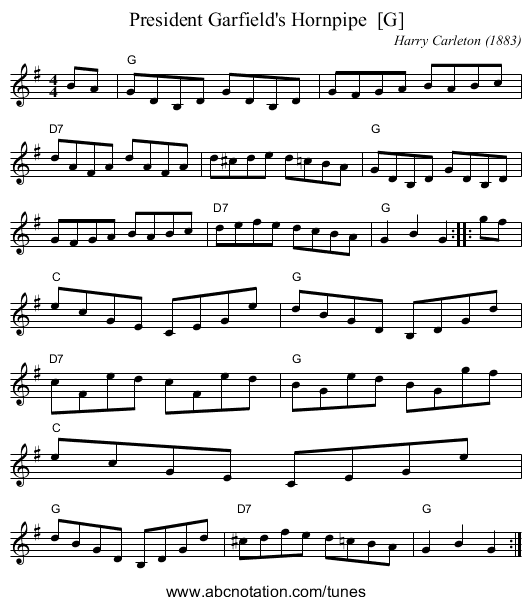 President Garfield's Hornpipe  [G] - staff notation