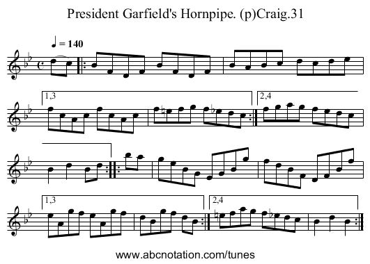 President Garfield's Hornpipe. (p)Craig.31 - staff notation