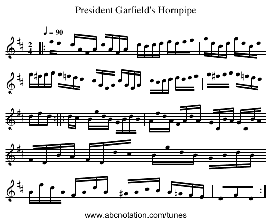 President Garfield's Hornpipe - staff notation