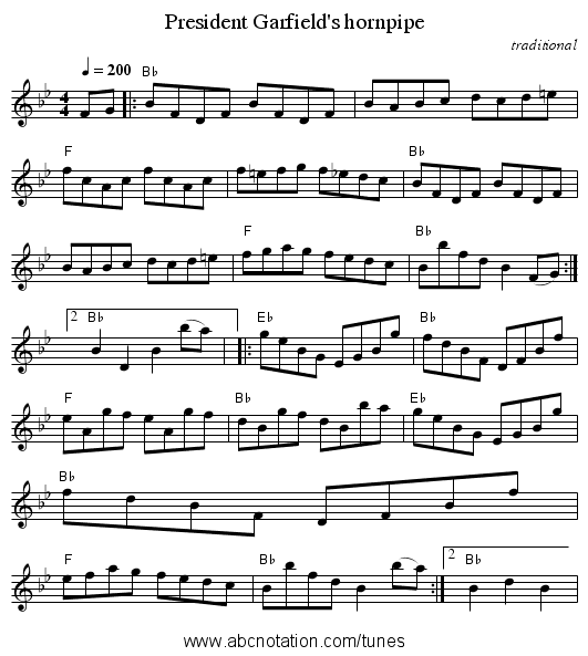 President Garfield's hornpipe - staff notation