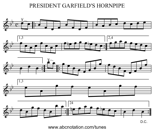 PRESIDENT GARFIELD'S HORNPIPE - staff notation