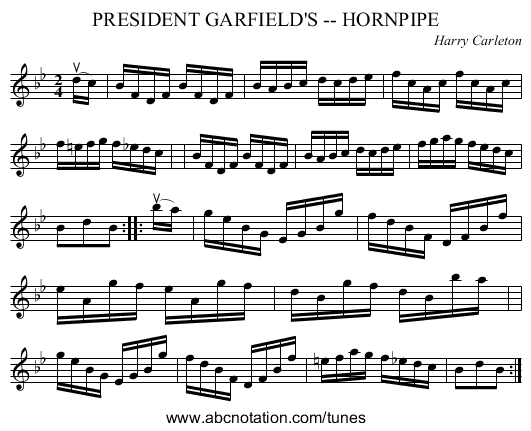 PRESIDENT GARFIELD'S -- HORNPIPE - staff notation