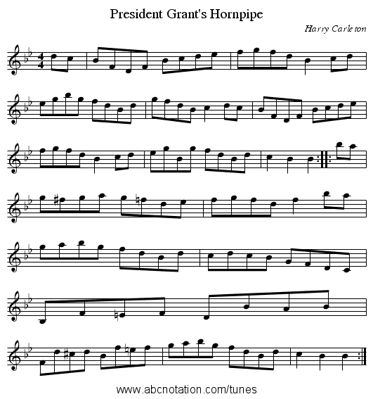 President Grant's Hornpipe - staff notation