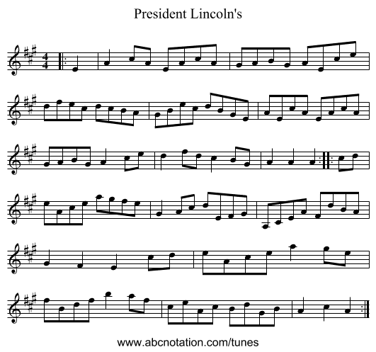 President Lincoln's - staff notation