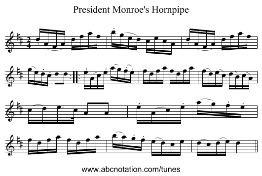 President Monroe's Hornpipe - staff notation