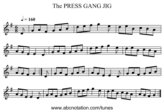 PRESS GANG JIG, The - staff notation